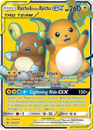 Raichu & Alolan Raichu-GX 220/236 - Unified Minds Pokemon Holofoil