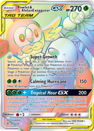 Rowlet & Alolan Exeggutor-GX 237/236 - Unified Minds Pokemon Holofoil