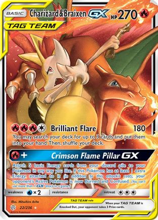 Charizard & Braixen-GX 22/236 - Cosmic Eclipse Pokemon Holofoil