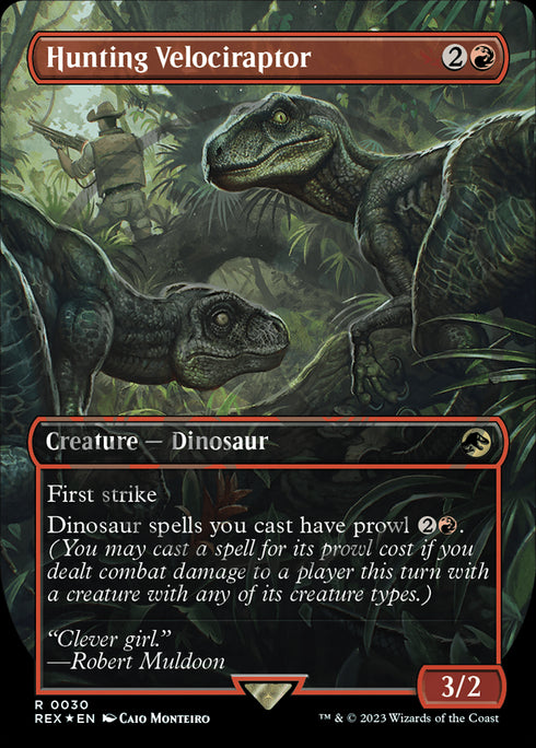 FOIL Hunting Velociraptor (REX-030) - Jurassic World Collection (Borderless) - Magic The Gathering