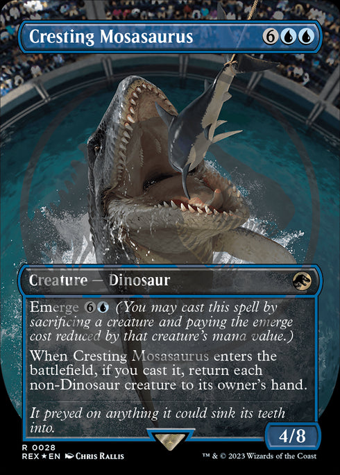 FOIL Cresting Mosasaurus (REX-028) - Jurassic World Collection (Borderless) - Magic The Gathering