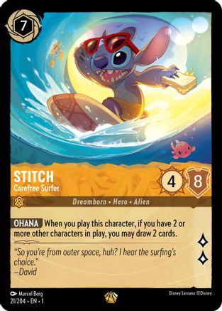 Stitch - Carefree Surfer (21/204) - The First Chapter - Lorcana