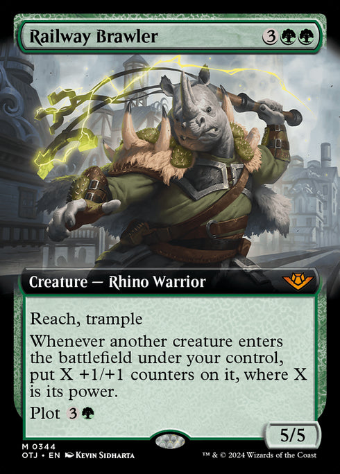 Railway Brawler (OTJ-344) - Outlaws of Thunder Junction: (Extended Art) - Magic The Gathering