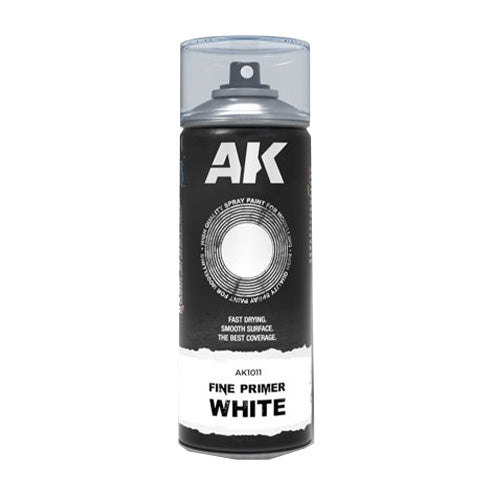 AK Interactive Aerosol Spray Primer - Fine Primer White 400ml (Includes 2 Nozzles)