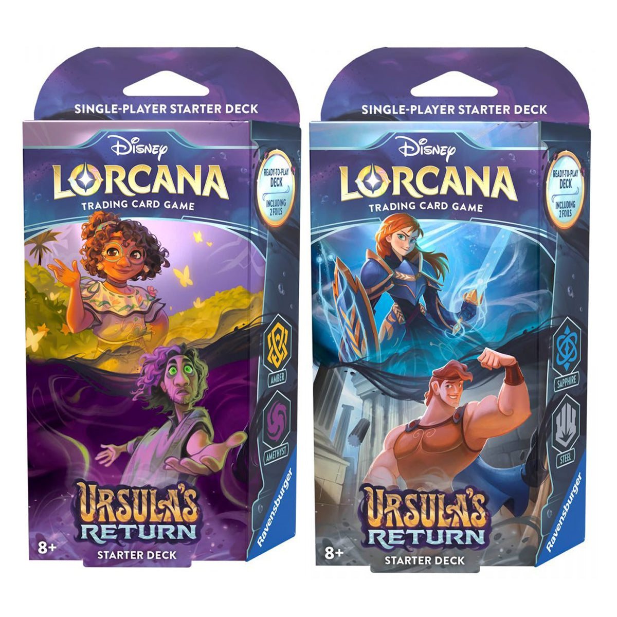 disney lorcana ursula's return starter deck Ravensburger Tcg: Return: Decks: Both Sapphire & Steel (Anna & Hercules) AND Amber & Amethyst (Mirabel & Bruno) (2 DECKS) Disney Lorcana Trading Card Game: Shimmering Skies Starter Deck (Character):Scar Whispers in the Well or if you want Torgal, A Fine Hound