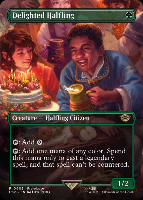 FOIL Delighted Halfling (LTR-402) - The Lord of the Rings: Tales of Middle-earth (Borderless) - Magic The Gathering