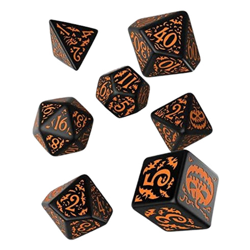 Q Workshop Halloween Pumpkin Black & Orange Dice Set 7