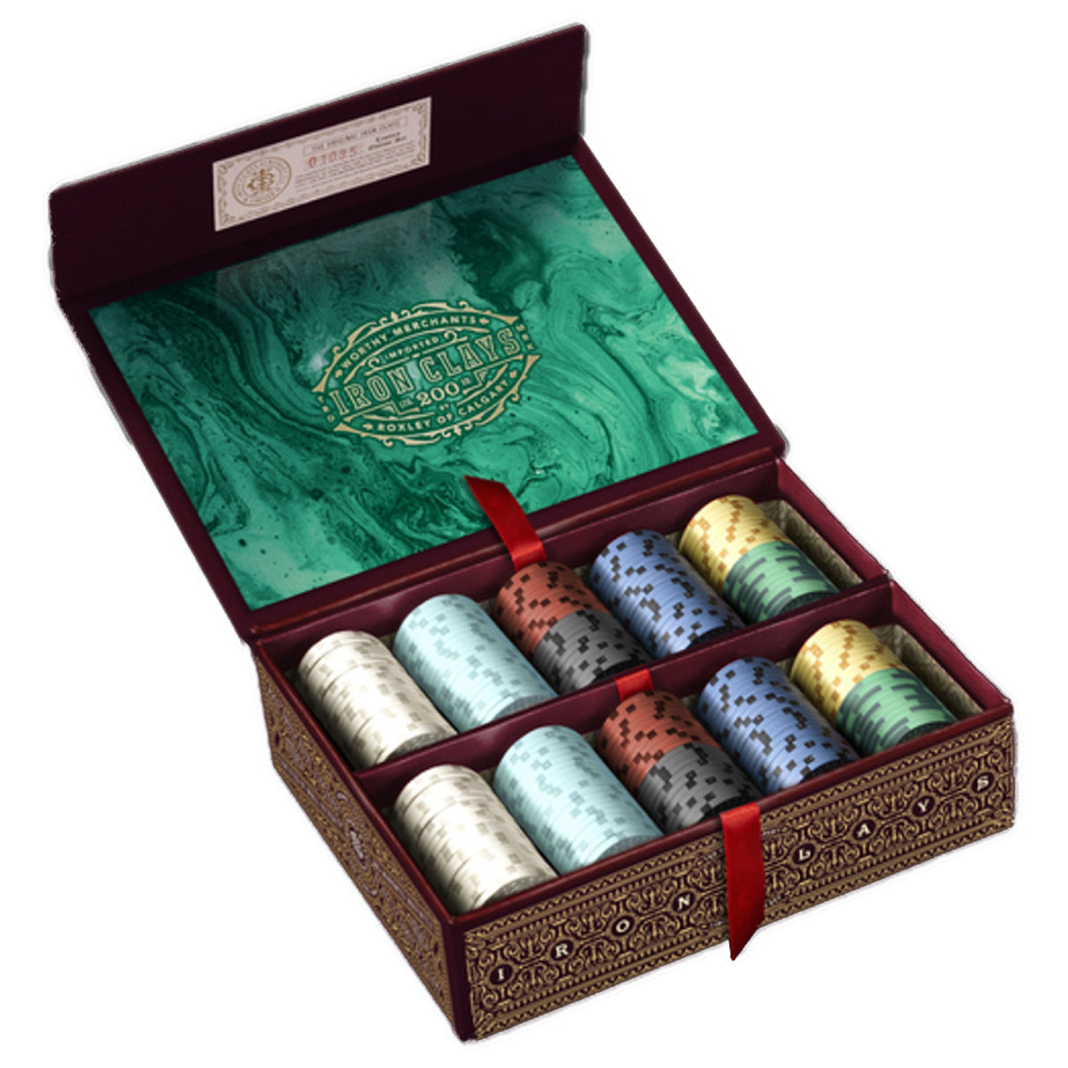 Iron Clays 200 Chips Printed Box Luxury Game Counters Brass