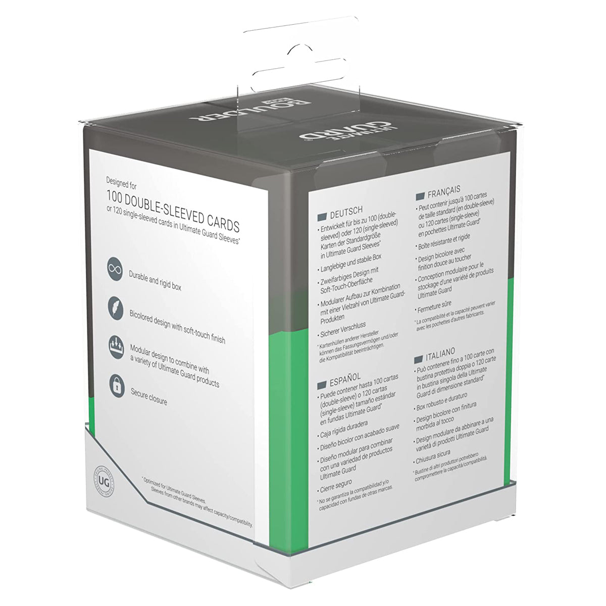 Ultimate Guard Synergy Boulder 100+ Black/Green Deck Box Gameology