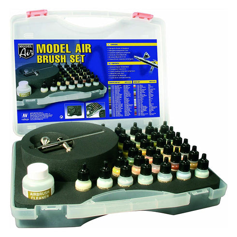Vallejo Model Air 29 Basic colours set + Airbrush Plastic Case