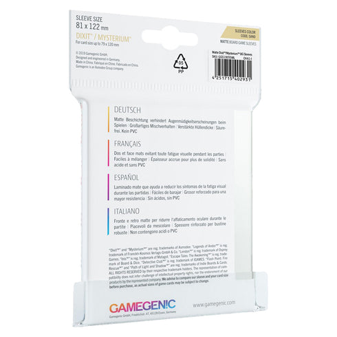 Gamegenic Matte Board Game Sleeves Dixit Mysterium 81mm x 122mm 90pc