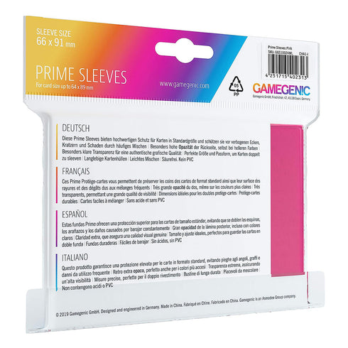 Gamegenic Prime Card Sleeves Pink (66mm x 91mm) (100 Sleeves Per Pack)