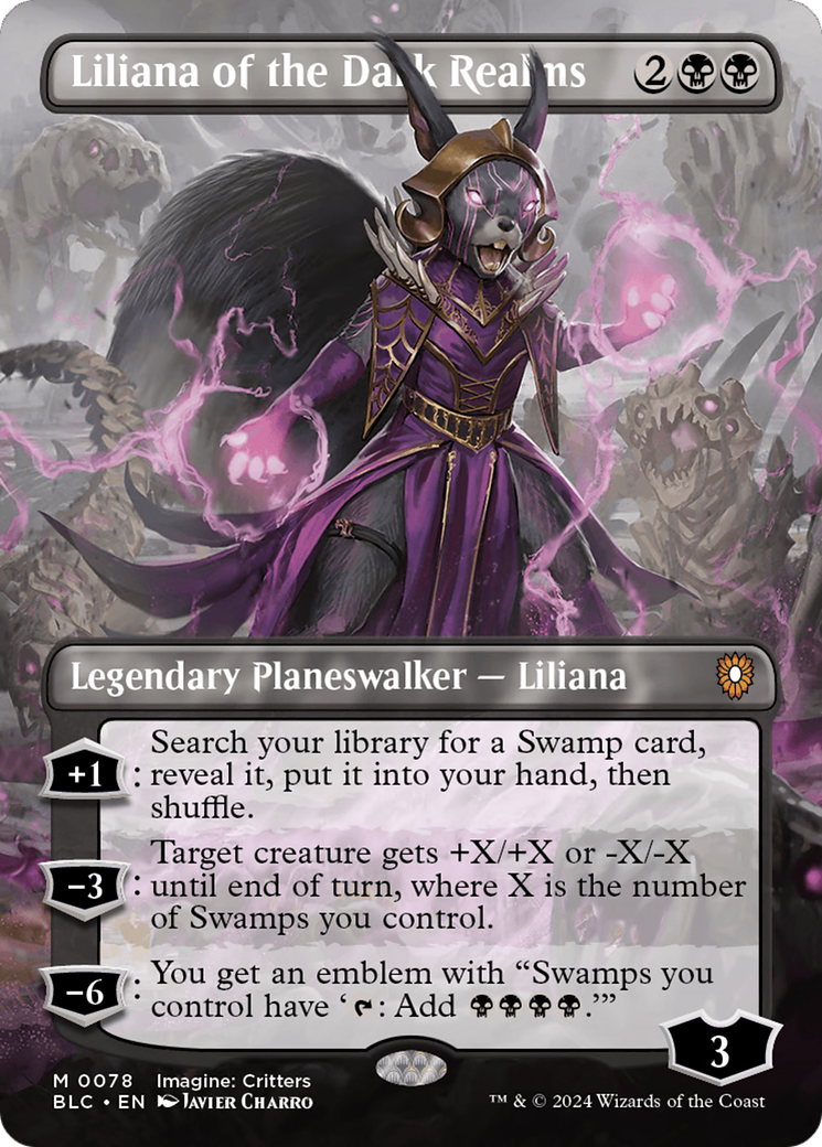 FOIL Liliana of the Dark Realms (Borderless) (BLC-078) - Bloomburrow Commander - Magic The Gathering