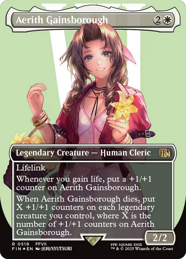 FOIL Aerith Gainsborough (Borderless) (Surge Foil) (FIN-519) - FINAL FANTASY - Magic The Gathering