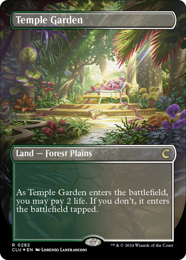 FOIL Temple Garden (Borderless) (CLU-282) - Ravnica: Clue Edition - Magic The Gathering