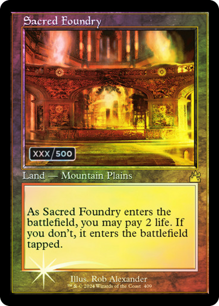 FOIL Sacred Foundry (Retro Frame) (Serial Numbered) (RVR-409) - Ravnica Remastered - Magic The Gathering