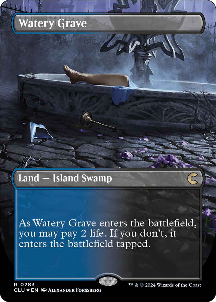FOIL Watery Grave (Borderless) (CLU-283) - Ravnica: Clue Edition - Magic The Gathering