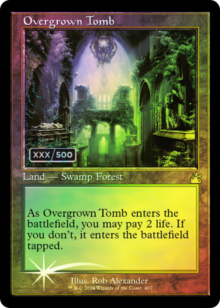 FOIL Overgrown Tomb (Retro Frame) (Serial Numbered) (RVR-407) - Ravnica Remastered - Magic The Gathering