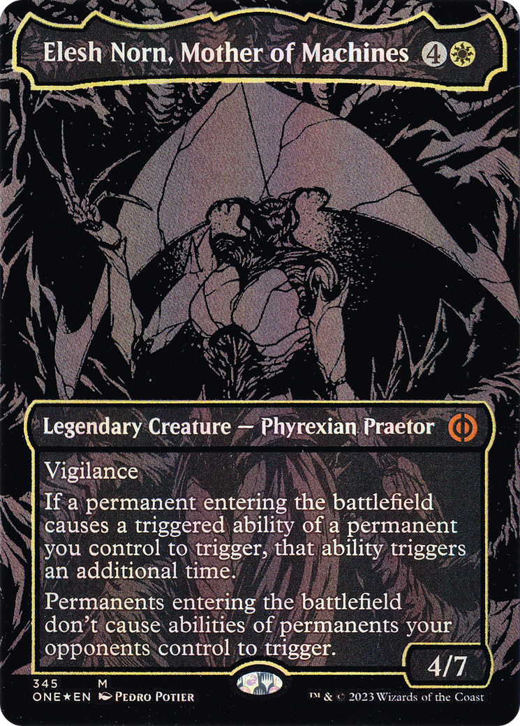 FOIL Elesh Norn, Mother of Machines (Oil Slick Raised Foil) (ONE-345) - Phyrexia: All Will Be One - Magic The Gathering