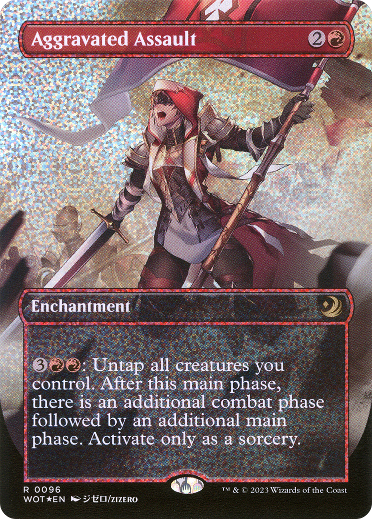 FOIL Aggravated Assault (Anime Borderless) (Confetti Foil) (WOT-096) - Wilds of Eldraine: Enchanting Tales - Magic The Gathering
