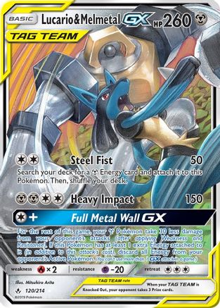 Lucario & Melmetal-GX 120/214 - Unbroken Bonds Pokemon Holofoil