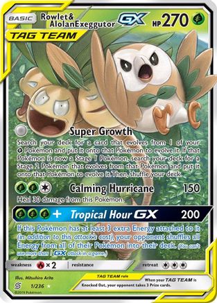 Rowlet & Alolan Exeggutor-GX 1/236 - Unified Minds Pokemon Holofoil