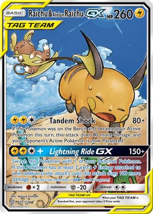 Raichu & Alolan Raichu-GX 221/236 - Unified Minds Pokemon Holofoil