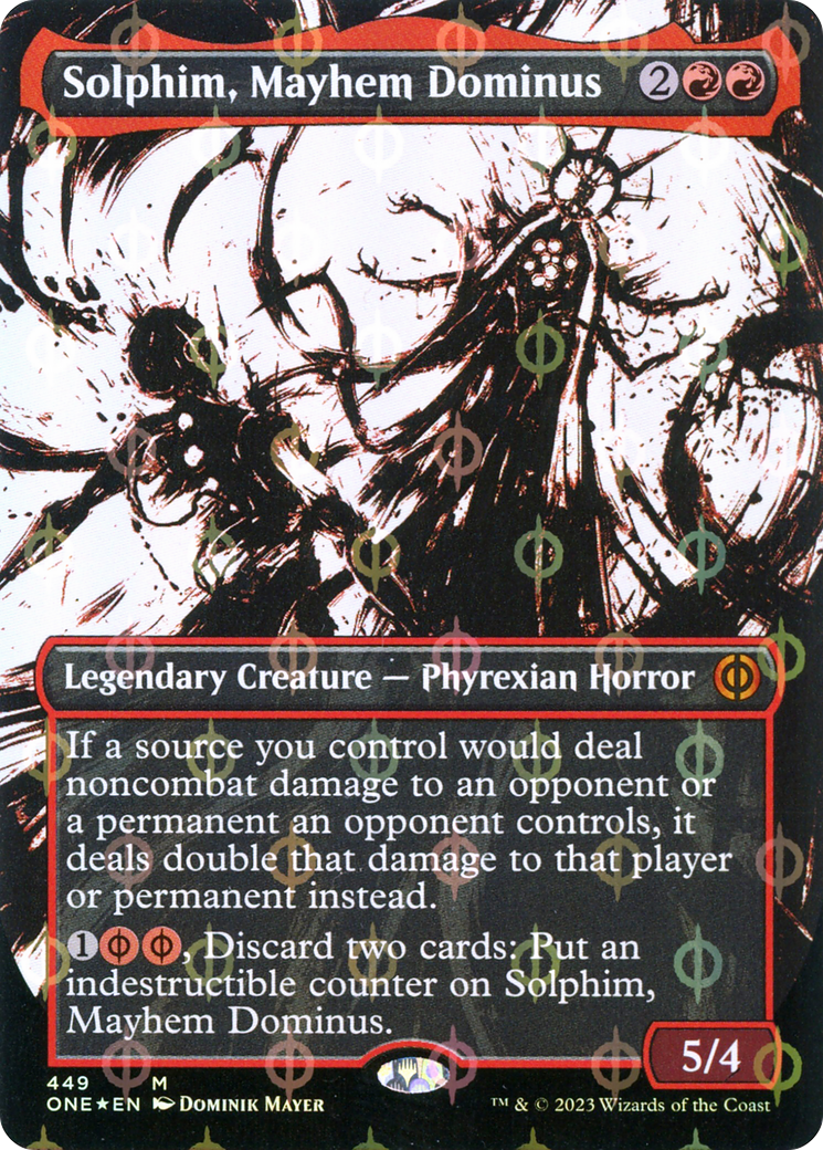 FOIL Solphim, Mayhem Dominus (Showcase) (Step-and-Compleat Foil) (ONE-449) - Phyrexia: All Will Be One - Magic The Gathering