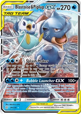 Blastoise & Piplup-GX 38/236 - Cosmic Eclipse Pokemon Holofoil