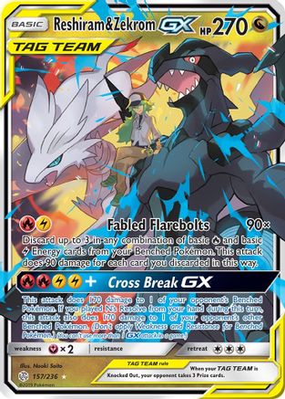 Reshiram & Zekrom-GX 157/236 - Cosmic Eclipse Pokemon Holofoil