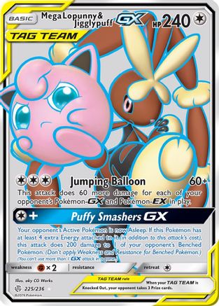 Mega Lopunny & Jigglypuff-GX 225/236 - Cosmic Eclipse Pokemon Holofoil