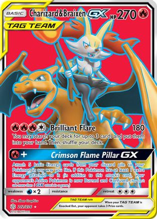 Charizard & Braixen-GX 212/236 - Cosmic Eclipse Pokemon Holofoil