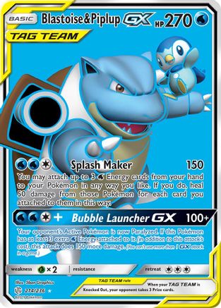 Blastoise & Piplup-GX 214/236 - Cosmic Eclipse Pokemon Holofoil