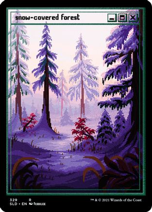 FOIL Snow-Covered Forest (PixelSnowLands.jpg) (Foil Etched) (SLD-329) - Secret Lair Drop Series - Magic The Gathering