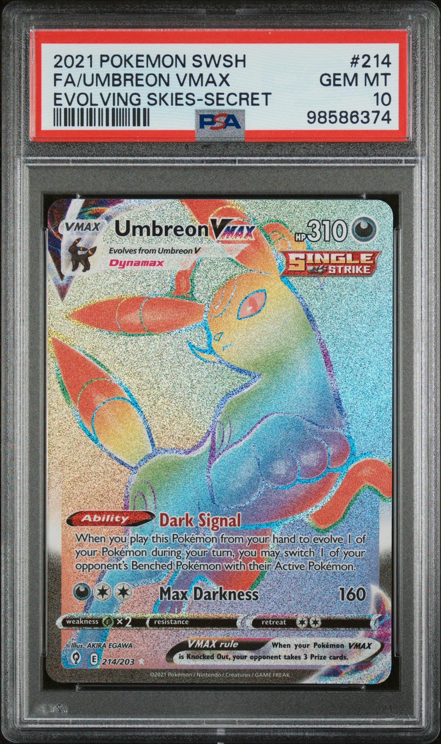 UMBREON VMAX #214 2021 SWSH FA VSTAR UNIVERSE PSA 10