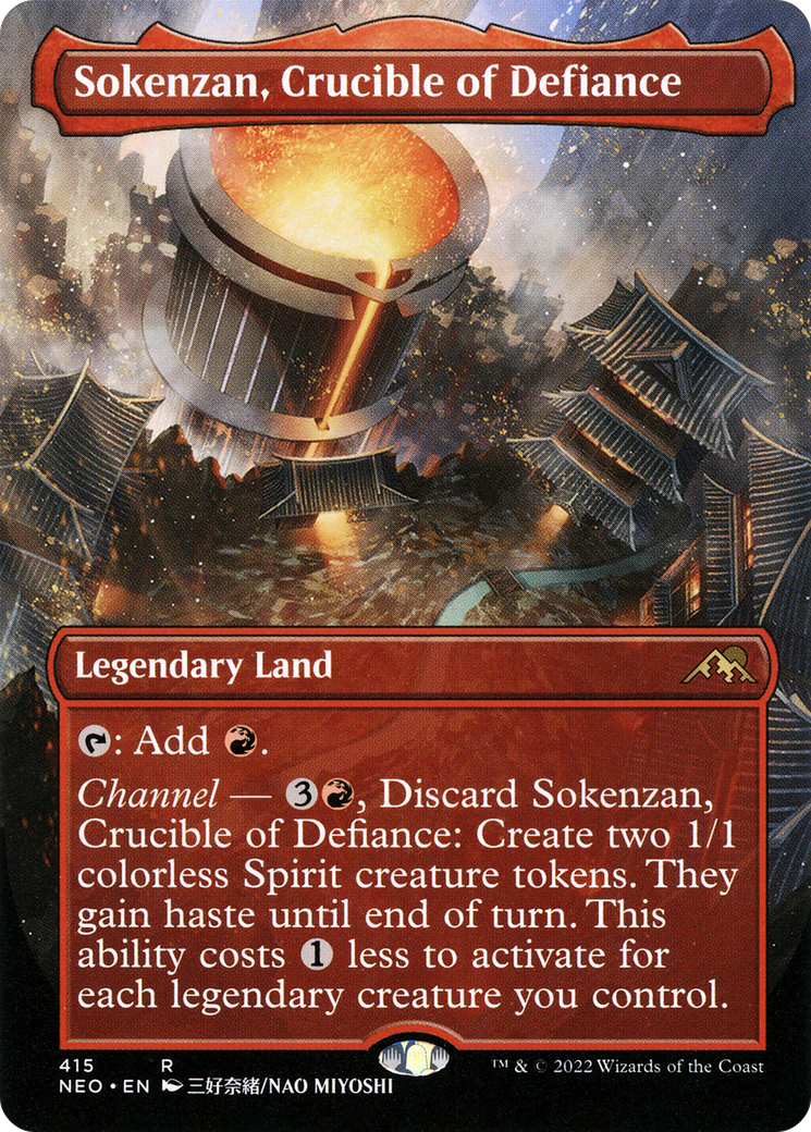 FOIL Sokenzan, Crucible of Defiance (Borderless) (NEO-415) - Kamigawa: Neon Dynasty - Magic The Gathering