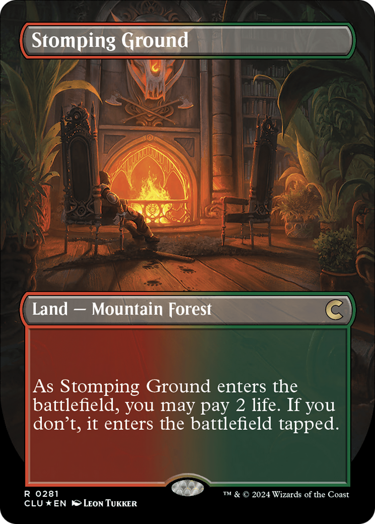 FOIL Stomping Ground (Borderless) (CLU-281) - Ravnica: Clue Edition - Magic The Gathering