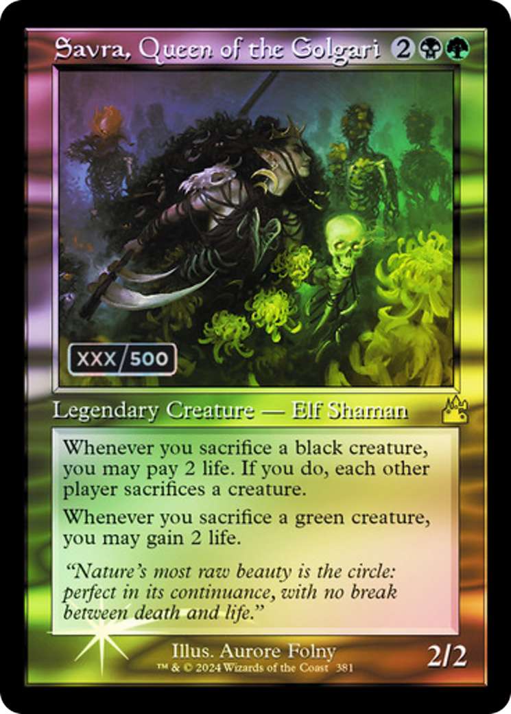 FOIL Savra, Queen of the Golgari (Retro Frame) (Serial Numbered) (RVR-381) - Ravnica Remastered - Magic The Gathering