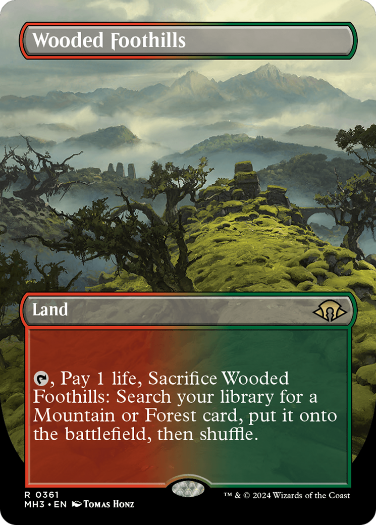 FOIL Wooded Foothills (Borderless) (MH3-361) - Modern Horizons 3 - Magic The Gathering