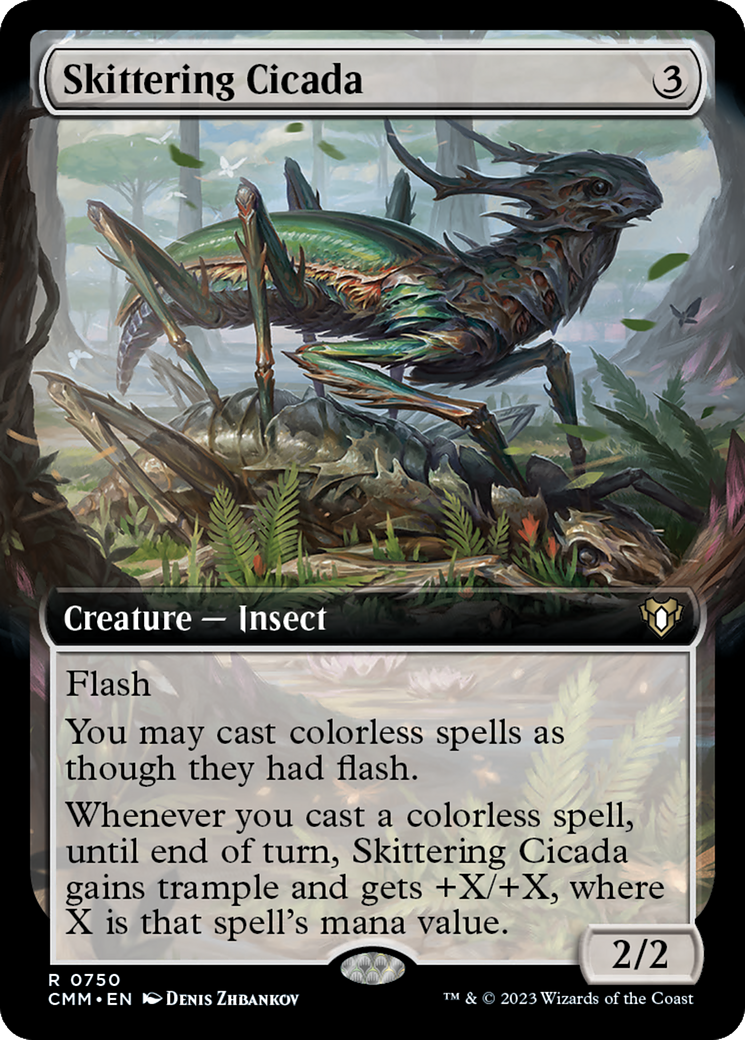 FOIL Skittering Cicada (Extended Art) (CMM-750) - Commander Masters - Magic The Gathering