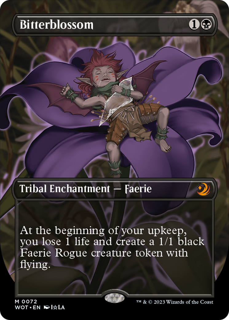 FOIL Bitterblossom (Anime Borderless) (WOT-072) - Wilds of Eldraine: Enchanting Tales - Magic The Gathering