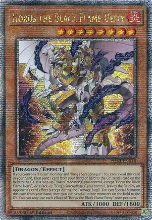 QUARTER CENTURY SECRET RARE Horus the Black Flame Deity (Quarter Century Secret Rare) (PHNI-EN018) - Phantom Nightmare 1st Edition