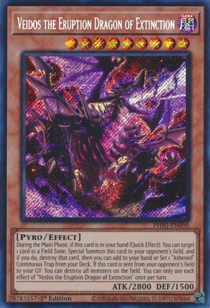 SECRET RARE Veidos the Eruption Dragon of Extinction (PHNI-EN090) - Phantom Nightmare 1st Edition