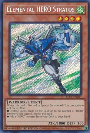 SECRET RARE Elemental HERO Stratos (BLC1-EN003) - Battles of Legend: Chapter 1 Limited