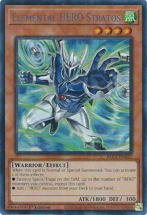 ULTRA RARE Elemental HERO Stratos (Alternate Art) (Silver) (BLC1-EN022) - Battles of Legend: Chapter 1 1st Edition