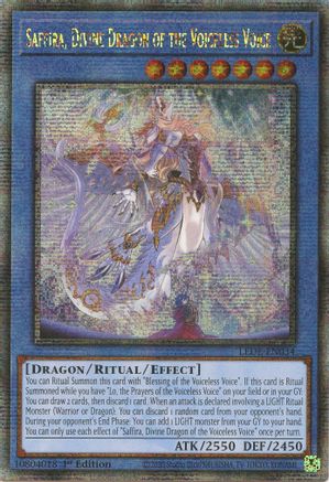 QUARTER CENTURY SECRET RARE Saffira, Divine Dragon of the Voiceless Voice (Quarter Century Secret Rare) (LEDE-EN034) - Legacy of Destruction 1st Edition