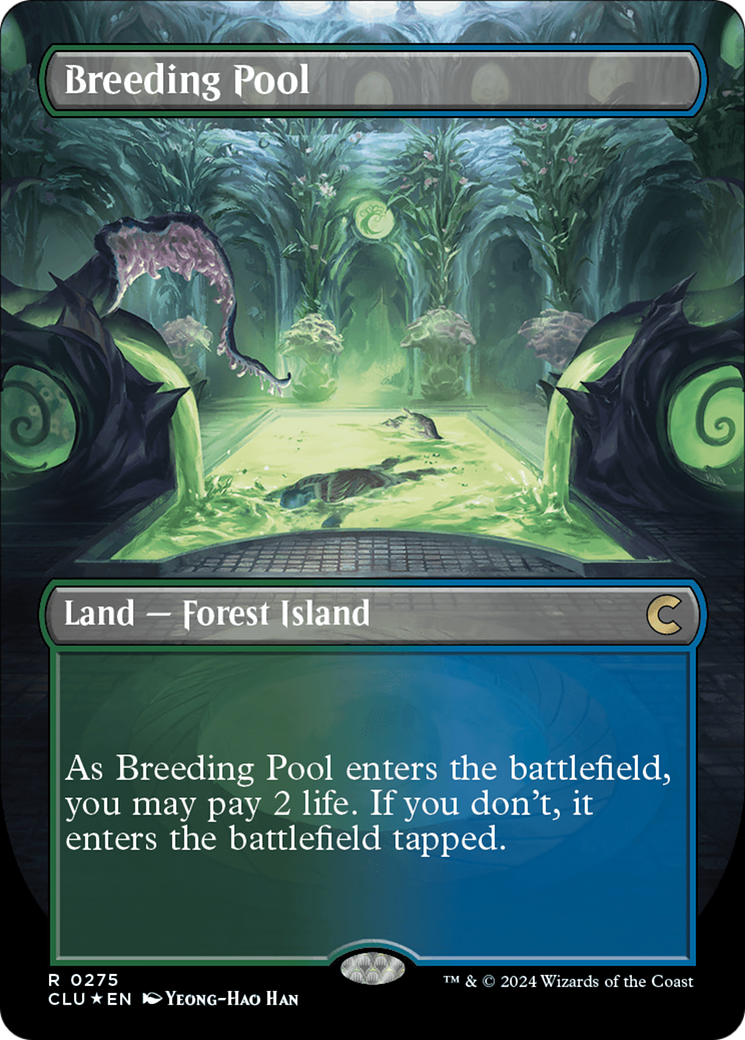 FOIL Breeding Pool (Borderless) (CLU-275) - Ravnica: Clue Edition - Magic The Gathering