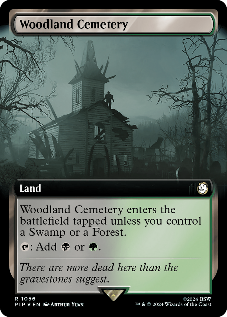 FOIL Woodland Cemetery (Extended Art) (Surge Foil) (PIP-1056) - Fallout - Magic The Gathering