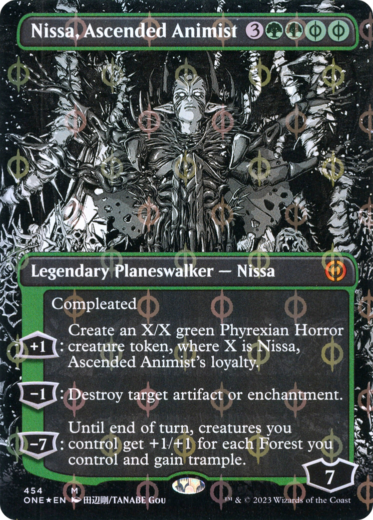 FOIL Nissa, Ascended Animist (Borderless) (Step-and-Compleat Foil) (ONE-454) - Phyrexia: All Will Be One - Magic The Gathering