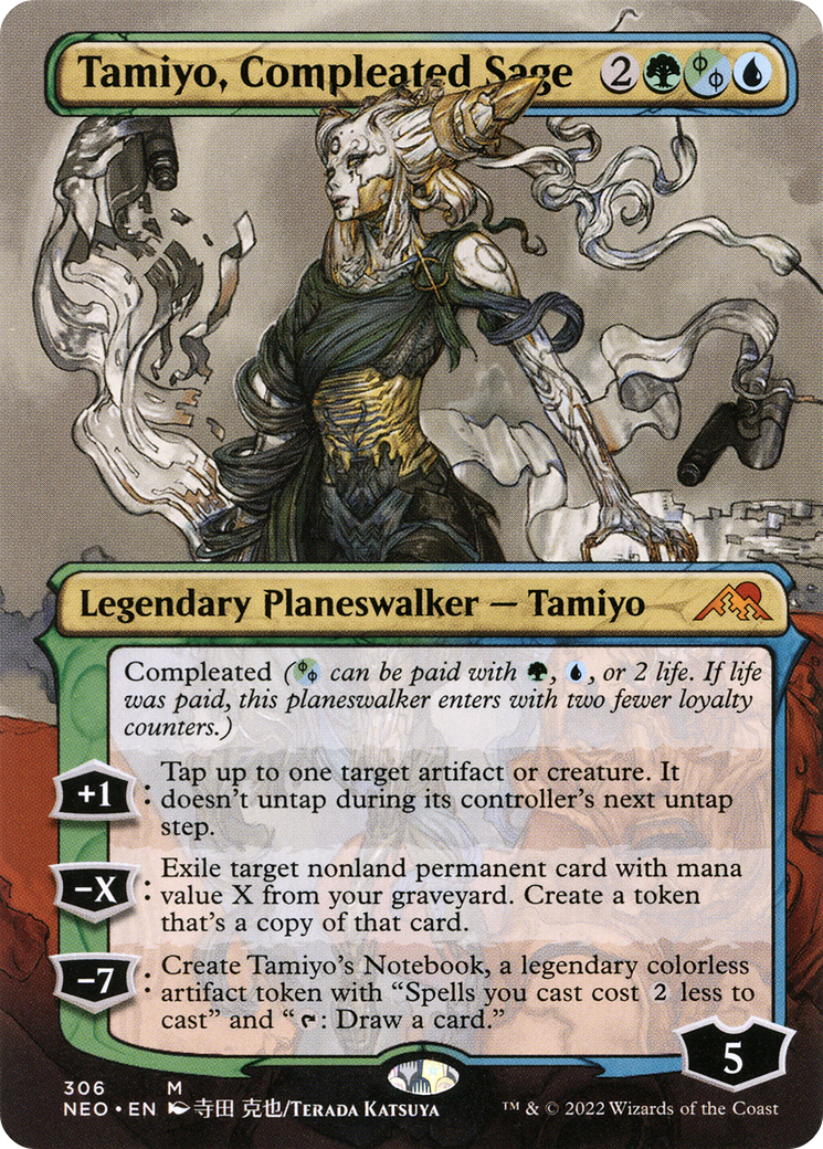 FOIL Tamiyo, Compleated Sage (Borderless) (NEO-306) - Kamigawa: Neon Dynasty - Magic The Gathering